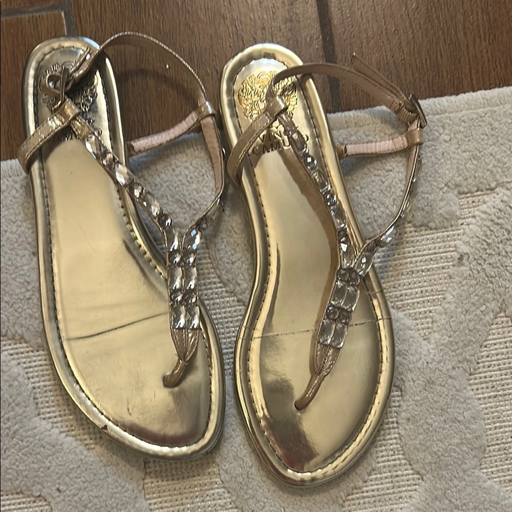 Vince Camuto Gold Sandals with  Rhinestone Accents Sz 8 Great condition!!